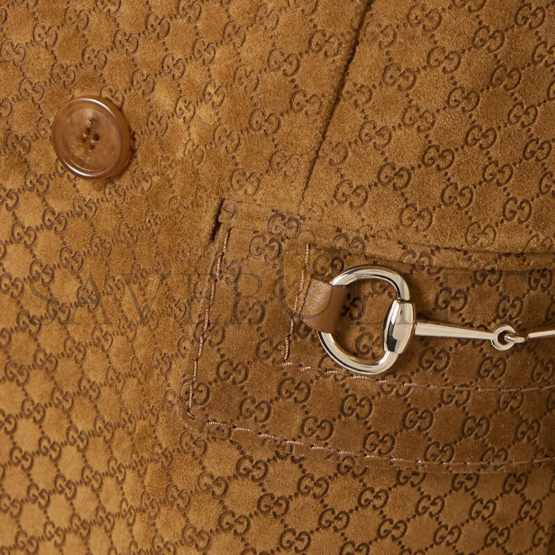 GUCCI DOUBLE-BREASTED SUEDE BLAZER WITH HORSEBIT DETAIL 815833